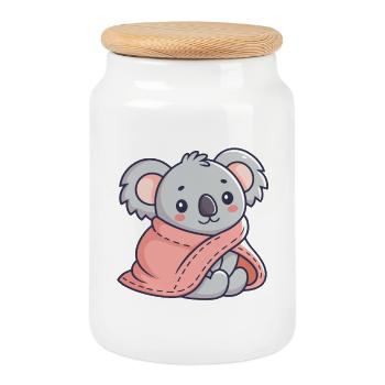 Koala cozy in a pink scarf - Cookie Jar with Wooden Lid - white - Front