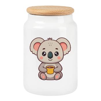 Koala Doux Tasse Café - Boîte à biscuits avec couvercle en bois - blanc - Devant