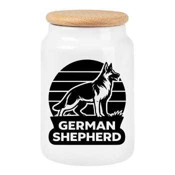 Deutscher Schäferhund Silhouette - Keksdose mit Holzdeckel - Weiß - Vorne