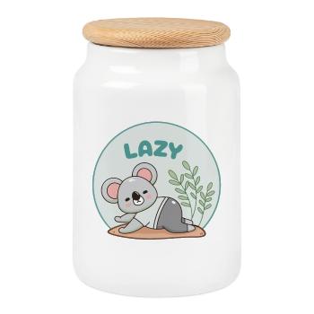 Koala Sloth Humorous Pastel - Cookie Jar with Wooden Lid - white - Front