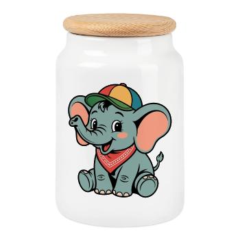 Colorful elephant with bandana - Cookie Jar with Wooden Lid - white - Front