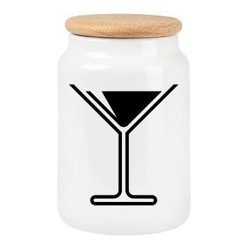 Cocktail / Verre cocktail / Martini – (Noir) - Boîte à biscuits avec couvercle en bois - blanc - Devant