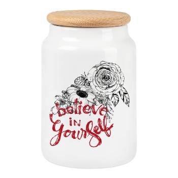 Believe in yourself - Cookie Jar with Wooden Lid - white - Front