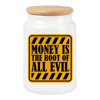 Money Root Evil Capitalism Greed Finance Rich - Cookie Jar with Wooden Lid - white - Front