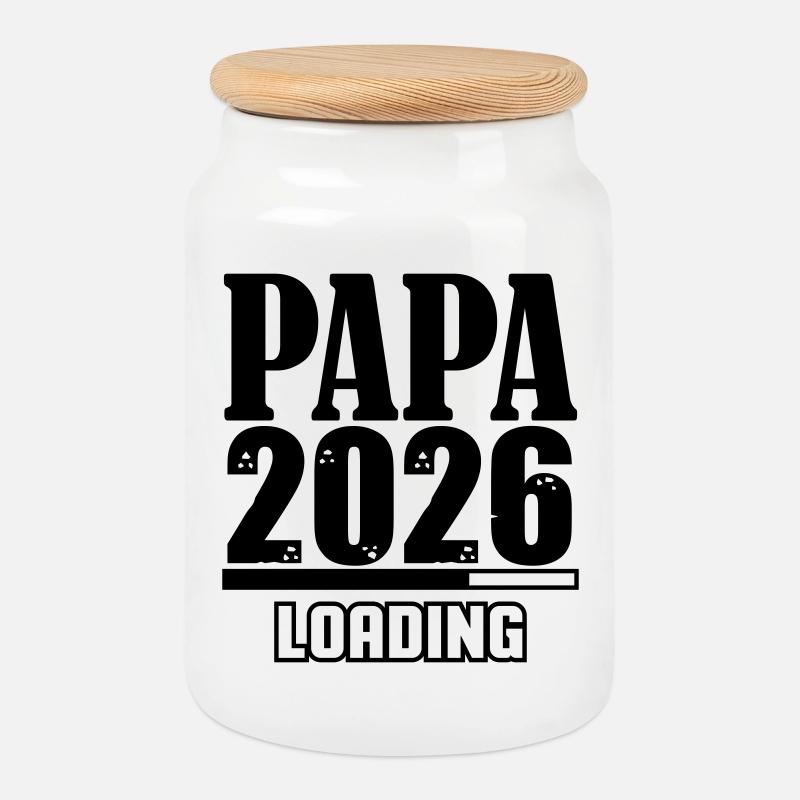 Papa 2026 Chargement - Boîte à biscuits avec couvercle en bois - blanc