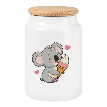 Koala gourmand et crème glacée pastel - Cookie Jar with Wooden Lid - white - Front