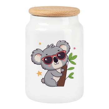 Koala chic sun red glasses - Cookie Jar with Wooden Lid - white - Front