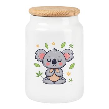 Koala zen feuilles et fleurs - Boîte à biscuits avec couvercle en bois - blanc - Devant