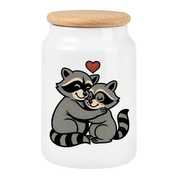 Raccoon-Hug Herzliebe - Keksdose mit Holzdeckel - Weiß - Vorne