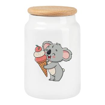 Koala gourmand et cornet de glace - Cookie Jar with Wooden Lid - white - Front