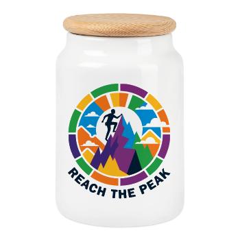 Colorful Summit Storm Mountaineer Climber Summit - Cookie Jar with Wooden Lid - white - Front