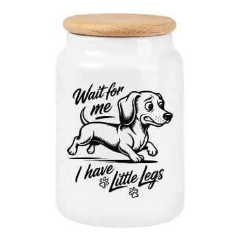 Attends-moi, j’ai de petites jambes - Dackel teckel - Boîte à biscuits avec couvercle en bois - blanc - Devant
