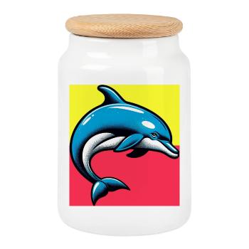 dolphin - Cookie Jar with Wooden Lid - white - Front