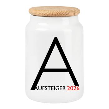 Aufsteiger 2026 Aufstieg - Keksdose mit Holzdeckel - Weiß - Vorne