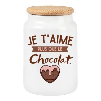 Je t'aime Plus Que Le Chocolat Coeur - Boîte à biscuits avec couvercle en bois - blanc - Devant
