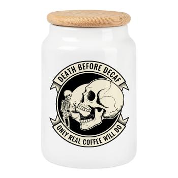 Death Before Decaf Skull Coffee - Cookie Jar with Wooden Lid - white - Front