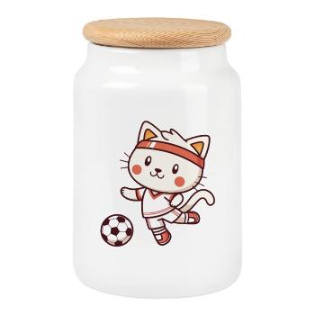 Kitten Football In Action - Cookie Jar with Wooden Lid - white - Front
