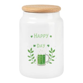 Saint Patrick Bière Verte Joyeuse - Boîte à biscuits avec couvercle en bois - blanc - Devant