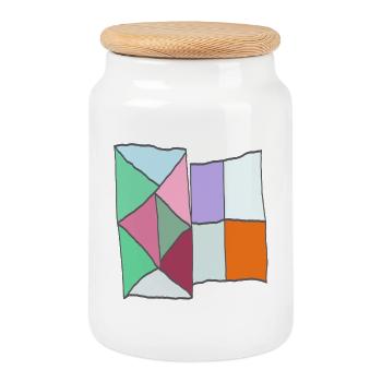 Geometric Quilt Block Mosaic - Cookie Jar with Wooden Lid - white - Front