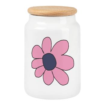 Pastel Pink Cartoon Flower - Cookie Jar with Wooden Lid - white - Front