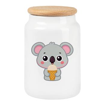 Kawaii Iced Gourmet Koala - Cookie Jar with Wooden Lid - white - Front