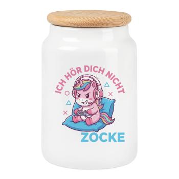 Funny Gamer Unicorn Headset Gaming Saying - Cookie Jar with Wooden Lid - white - Front