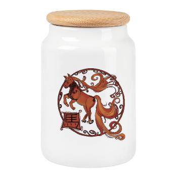 Fire Horse - Cookie Jar with Wooden Lid - white - Front