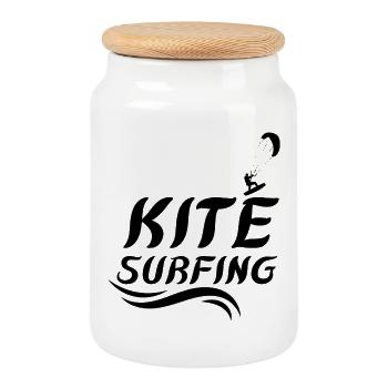 Kite surf – Conception de sports nautiques extrêmes pour Sur - Boîte à biscuits avec couvercle en bois - blanc - Devant