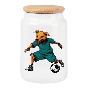 Dog Footballer - Cookie Jar with Wooden Lid - white - Front
