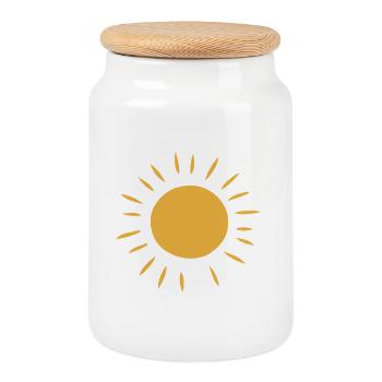 Warme minimalistische Sonne - Keksdose mit Holzdeckel - Weiß - Vorne