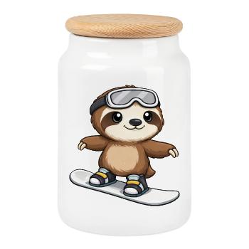 Sports d’hiver d’hiver de snowboard paresseux mignons - Boîte à biscuits avec couvercle en bois - blanc - Devant