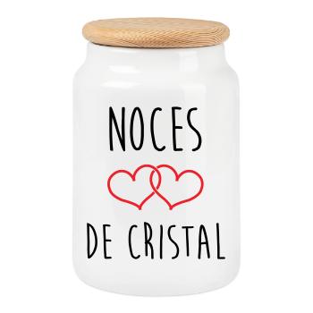 Crystal Wedding 15 Years of Marriage - Cookie Jar with Wooden Lid - white - Front