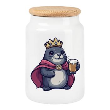 Roi de la bière animale des phoques - Boîte à biscuits avec couvercle en bois - blanc - Devant