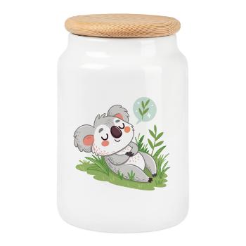 Dreamy Koala on Pastel Lawn - Cookie Jar with Wooden Lid - white - Front