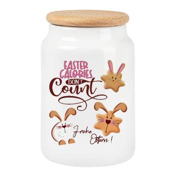 Joie de Pâques - Boîte à biscuits avec couvercle en bois - blanc - Devant