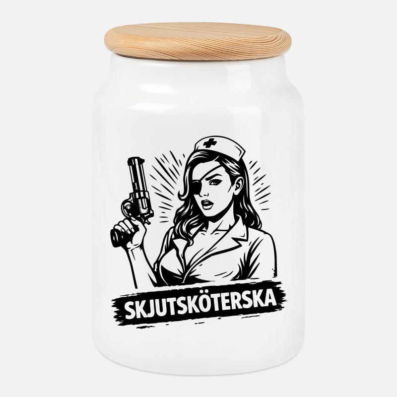 Shooting nurse - Cookie Jar with Wooden Lid - white