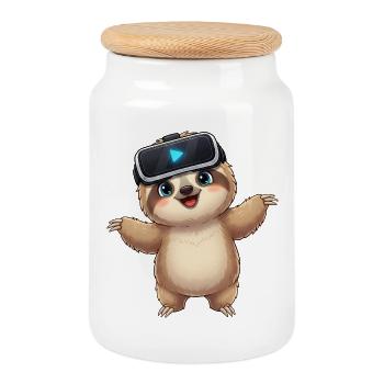 Joueur de réalité virtuelle paresseux paresseux - Boîte à biscuits avec couvercle en bois - blanc - Devant