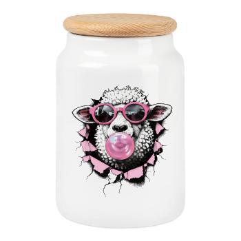 Moutons Cool – Art numérique en demi-teinte d’été - Boîte à biscuits avec couvercle en bois - blanc - Devant