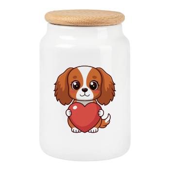 Tender Puppy Holding a Heart - Cookie Jar with Wooden Lid - white - Front