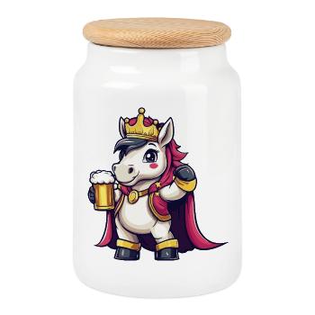 Unicorn Beer King - Cookie Jar with Wooden Lid - white - Front