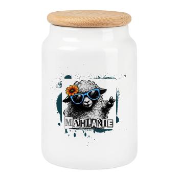 Mählanie – Graffiti pop art de mouton cool - Boîte à biscuits avec couvercle en bois - blanc - Devant