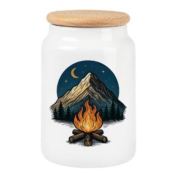 Bergmond Lagerfeuer Nacht - Keksdose mit Holzdeckel - Weiß - Vorne