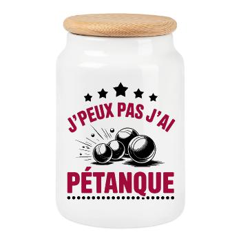 t shirt de pétanque j'peux pas j'ai petanque - Boîte à biscuits avec couvercle en bois - blanc - Devant
