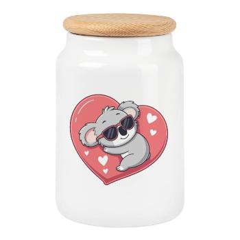 Solar Koala on Pink Heart - Cookie Jar with Wooden Lid - white - Front