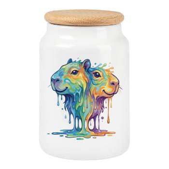 Melting Rainbow Capybara - Watershine - Cookie Jar with Wooden Lid - white - Front