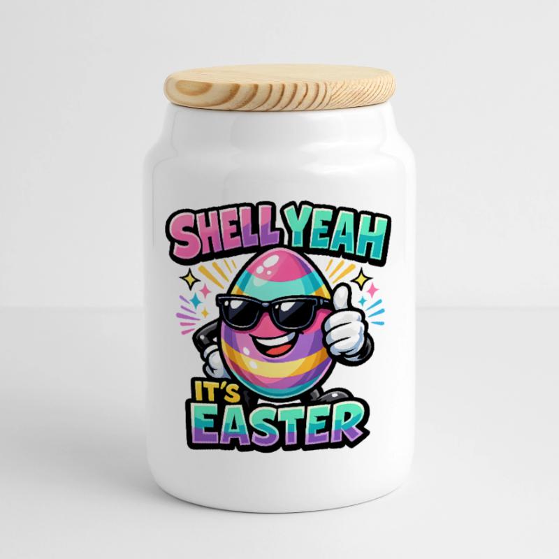 Shell yes It's Easter Easter Saying Hell yes Cookie Jar with Wooden Lid