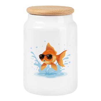 Golden Fish Summer Glasses - Cookie Jar with Wooden Lid - white - Front