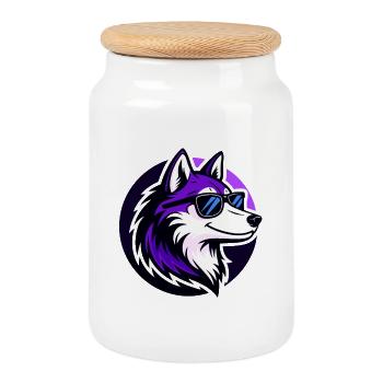 Loup Violet Lunettes Soleil Stylisé - Boîte à biscuits avec couvercle en bois - blanc - Devant