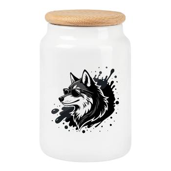 Husky rocker dark glasses - Cookie Jar with Wooden Lid - white - Front