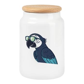Perroquet stylé lunettes vertes - Boîte à biscuits avec couvercle en bois - blanc - Devant